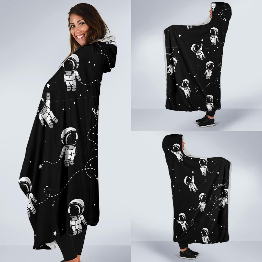 Astronaut Pattern Print Hooded Blanket-grizzshop