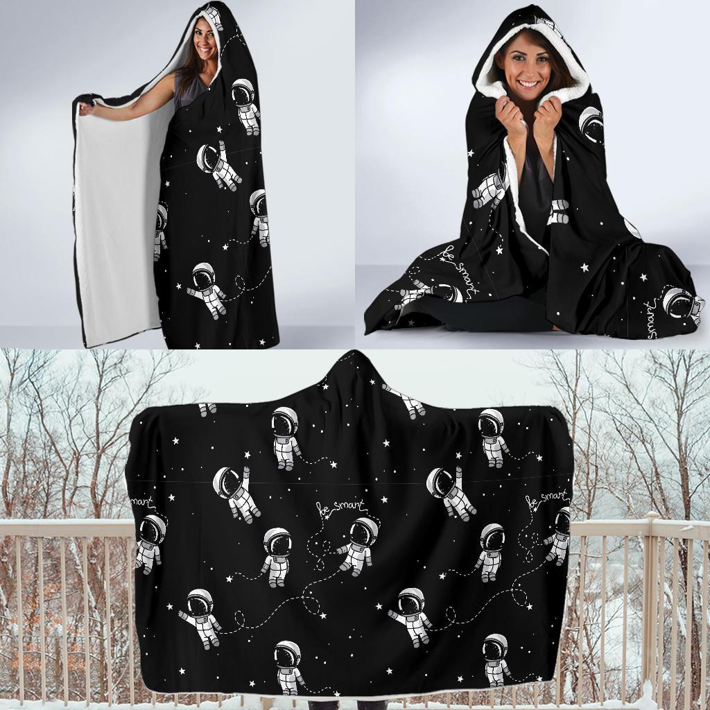 Astronaut Pattern Print Hooded Blanket-grizzshop