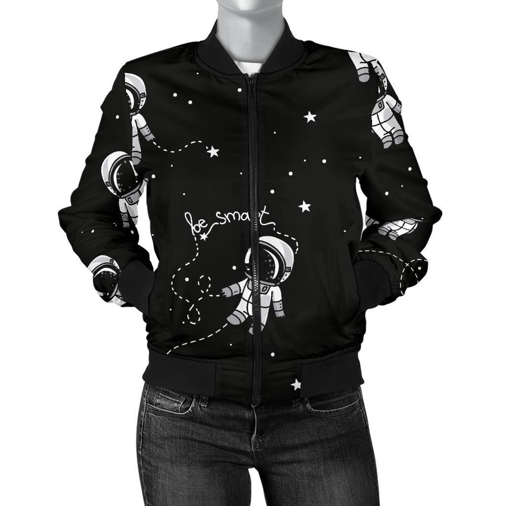 Astronaut Pattern Print Women Casual Bomber Jacket-grizzshop