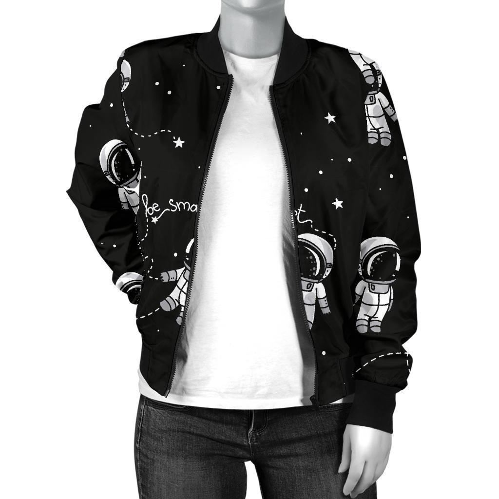 Astronaut Pattern Print Women Casual Bomber Jacket-grizzshop