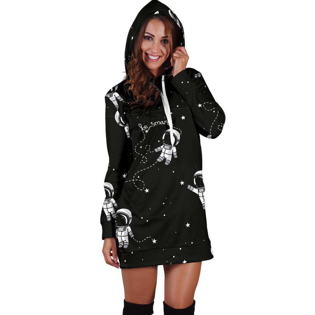 Astronaut Pattern Print Women Hoodie Dress-grizzshop