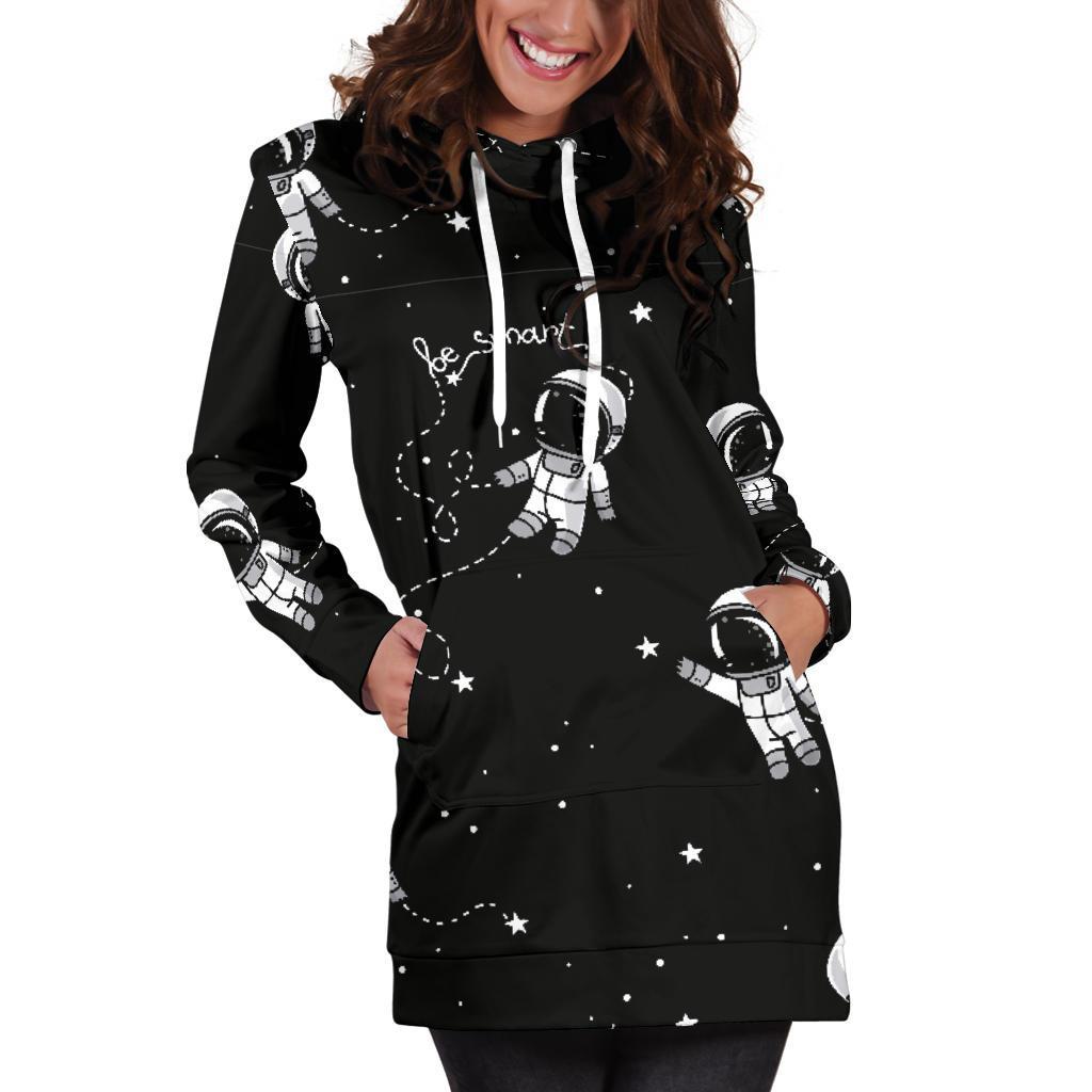 Astronaut Pattern Print Women Hoodie Dress-grizzshop