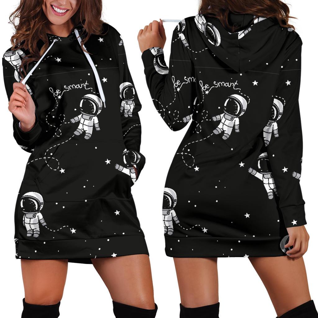 Astronaut Pattern Print Women Hoodie Dress-grizzshop