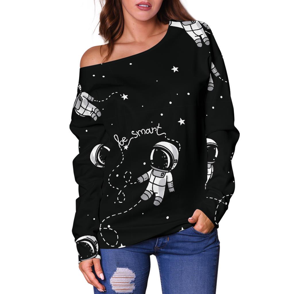 Astronaut Pattern Print Women Off Shoulder Sweatshirt-grizzshop