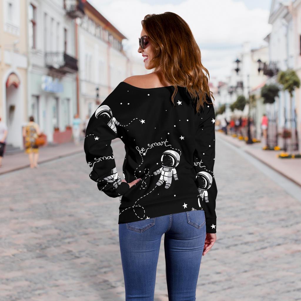 Astronaut Pattern Print Women Off Shoulder Sweatshirt-grizzshop