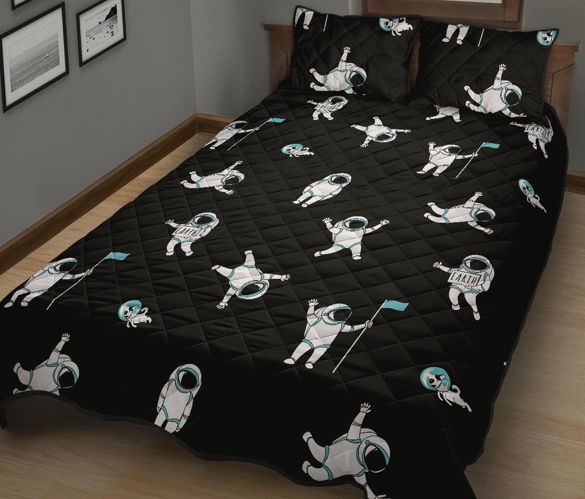 Astronaut Print Pattern Bed Set Quilt-grizzshop