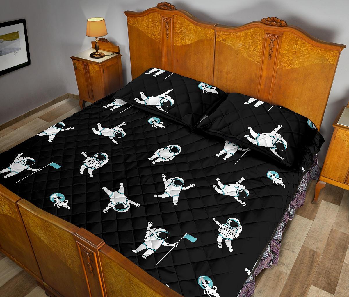 Astronaut Print Pattern Bed Set Quilt-grizzshop