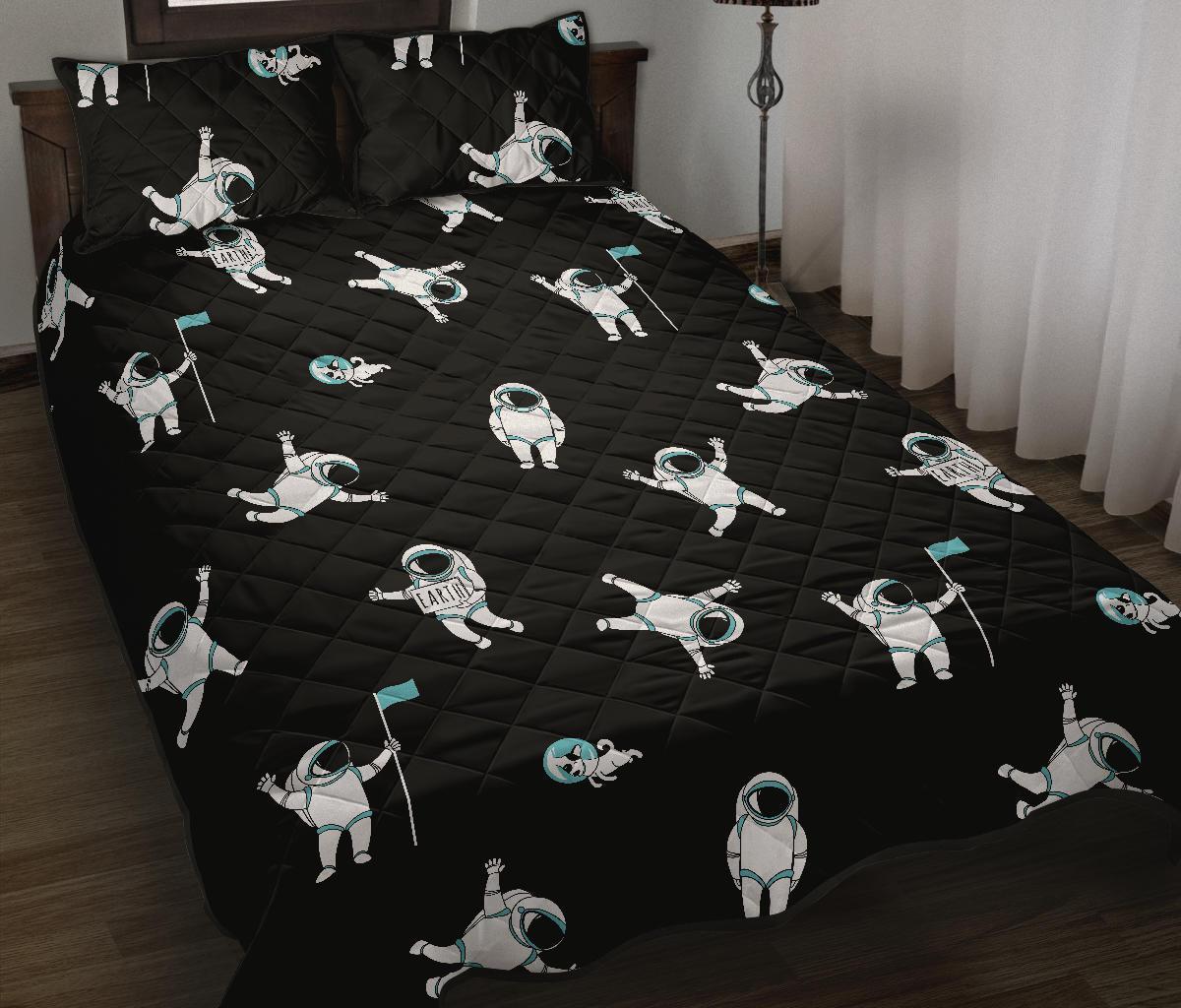 Astronaut Print Pattern Bed Set Quilt-grizzshop