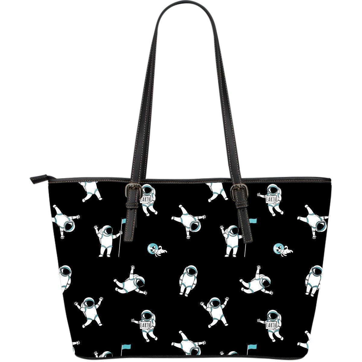 Astronaut Print Pattern Leather Tote Bag-grizzshop