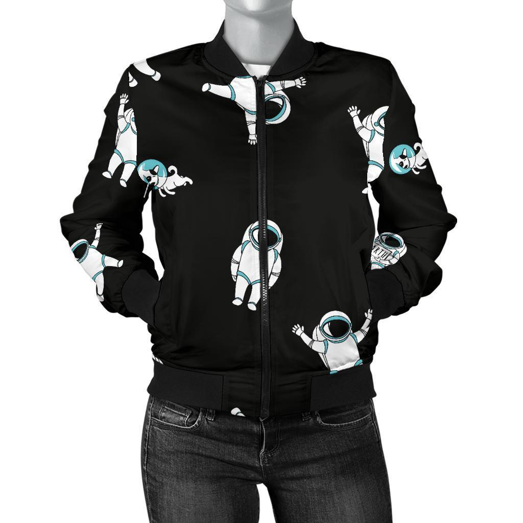 Astronaut Print Pattern Women Casual Bomber Jacket-grizzshop