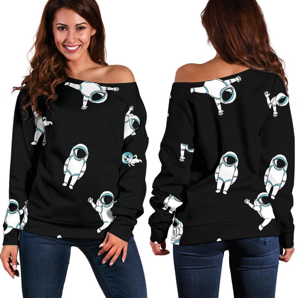 Astronaut Print Pattern Women Off Shoulder Sweatshirt-grizzshop