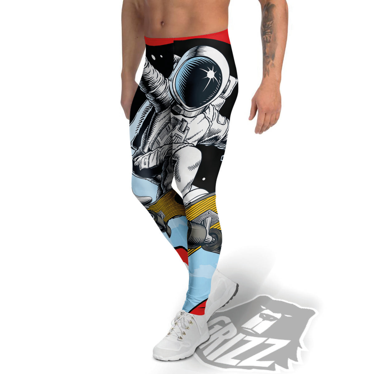 Astronaut Skateboard Print Men's Leggings-grizzshop