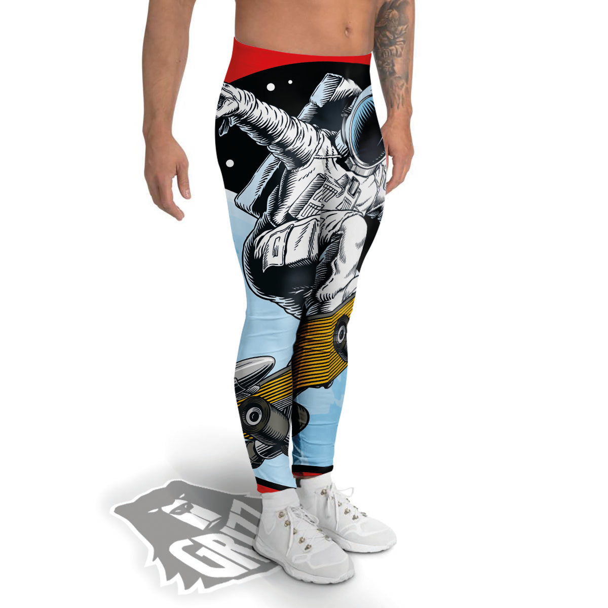 Astronaut Skateboard Print Men's Leggings-grizzshop