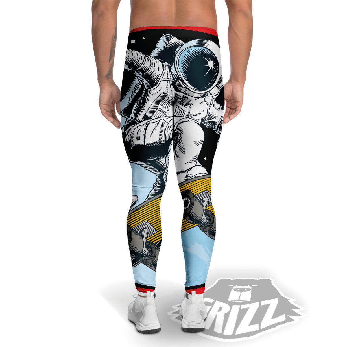 Astronaut Skateboard Print Men's Leggings-grizzshop