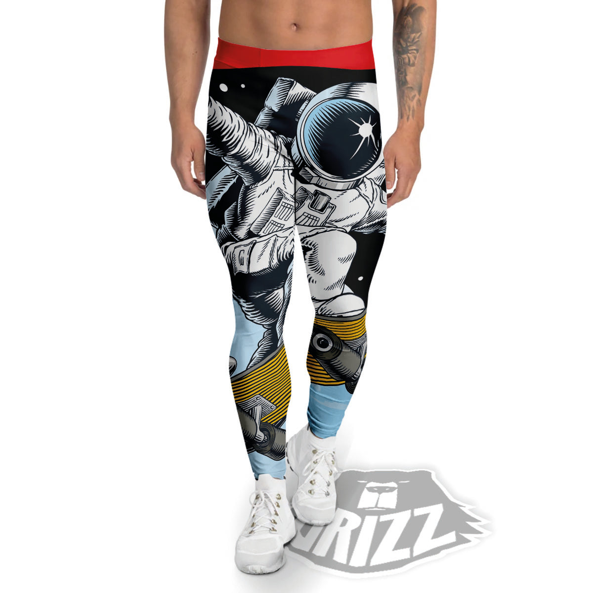 Astronaut Skateboard Print Men's Leggings-grizzshop