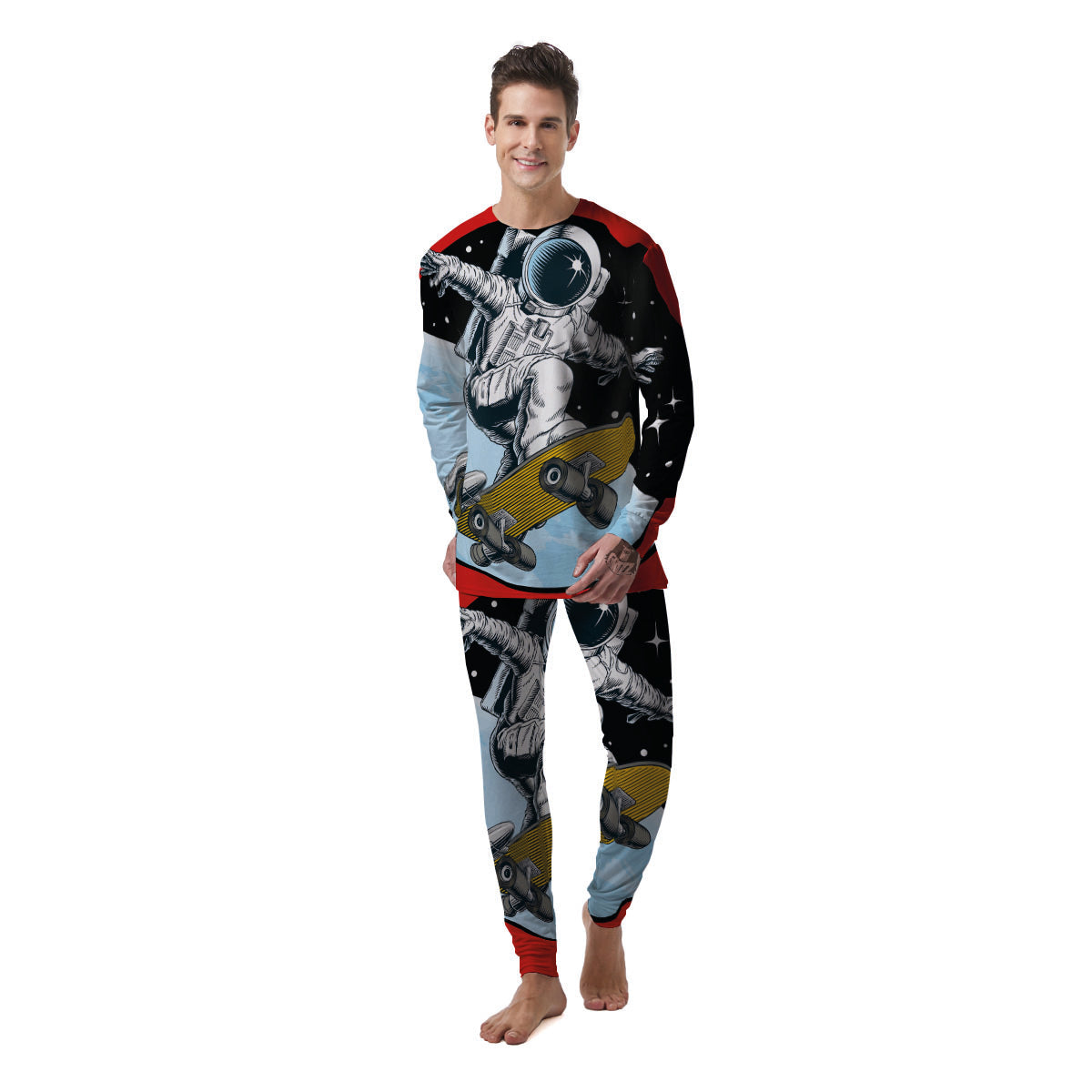 Astronaut Skateboard Print Men's Pajamas-grizzshop