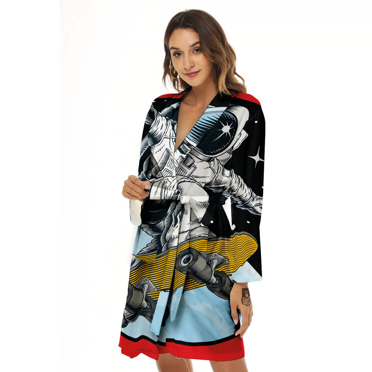 Astronaut Skateboard Print Women's Robe-grizzshop
