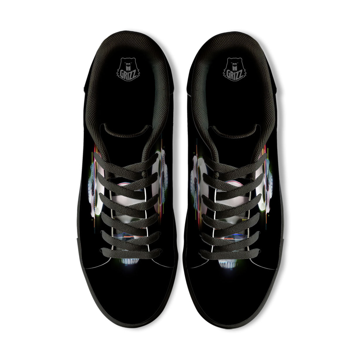 Astronaut Skull Digital Glitch Print Black Low Top Sneakers-grizzshop