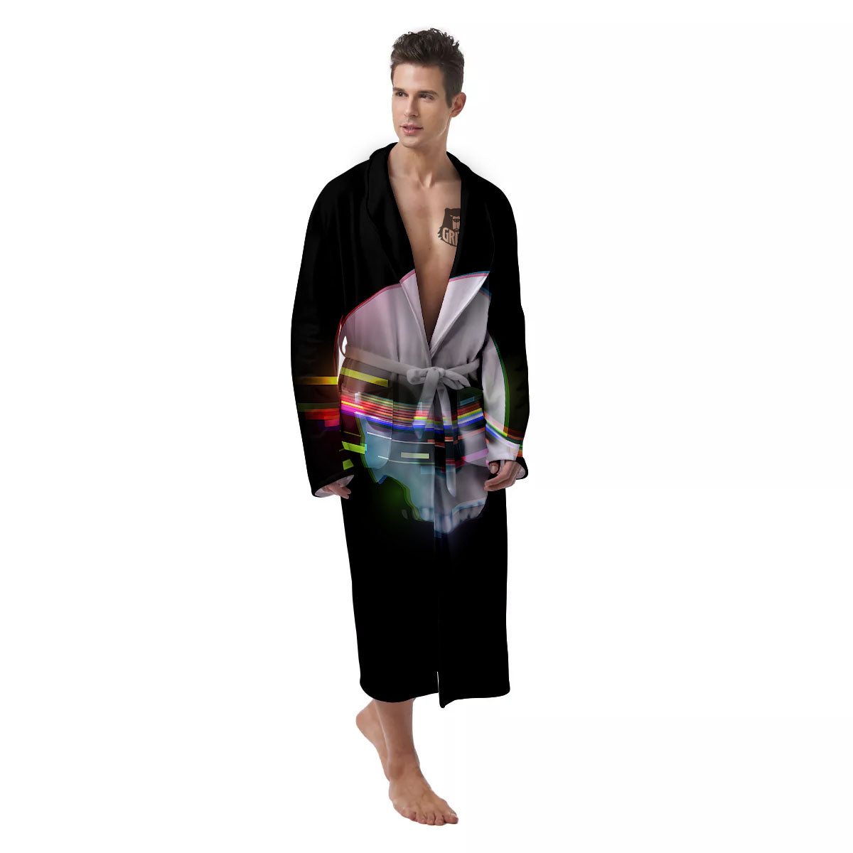 Astronaut Skull Digital Glitch Print Men's Robe-grizzshop