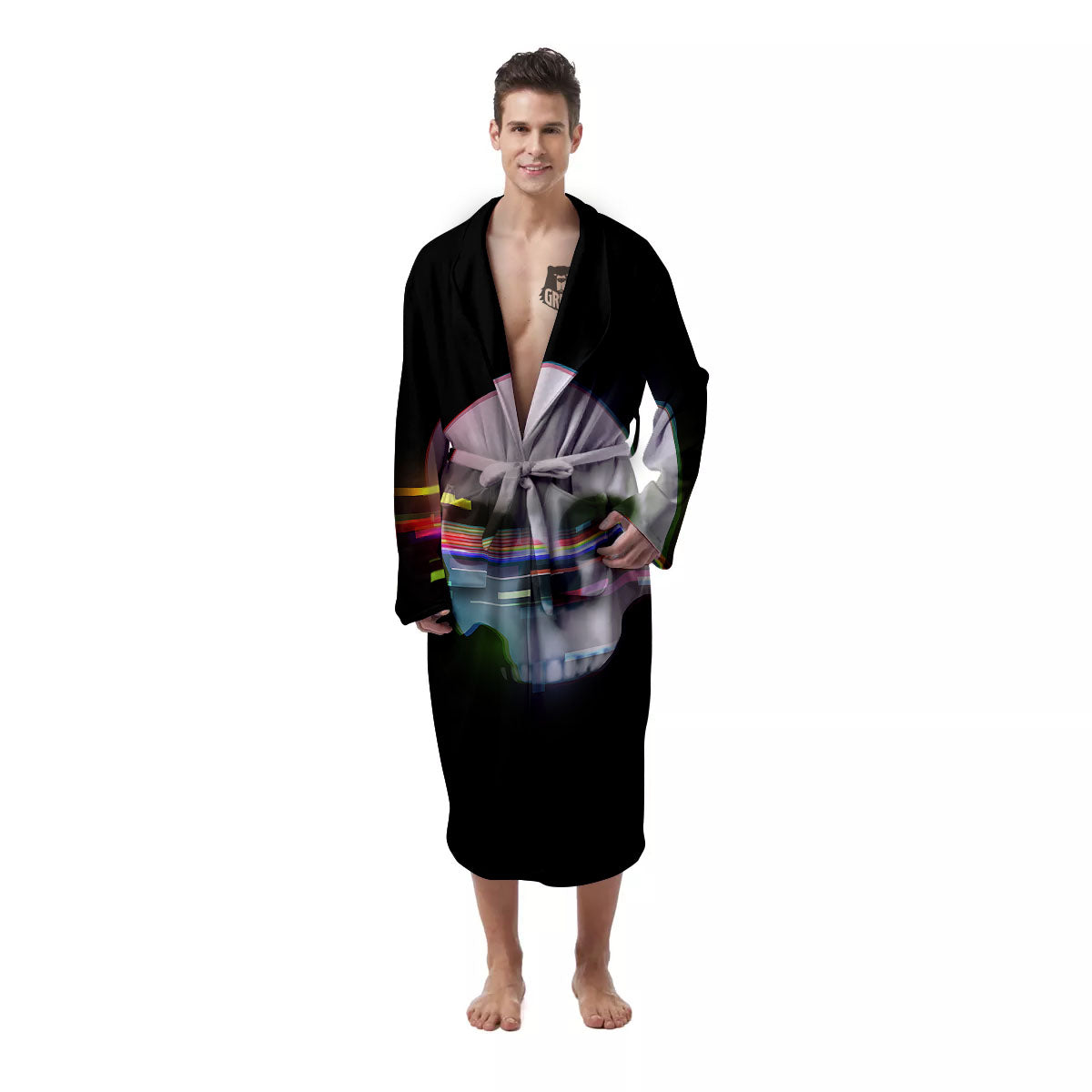 Astronaut Skull Digital Glitch Print Men's Robe-grizzshop
