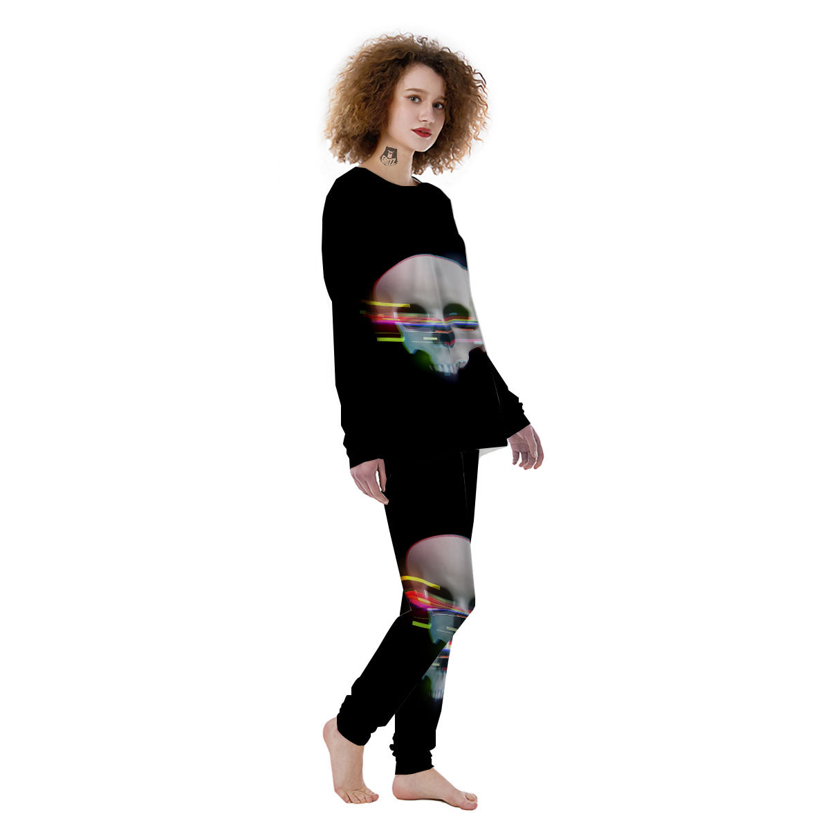 Astronaut Skull Digital Glitch Print Women's Pajamas-grizzshop