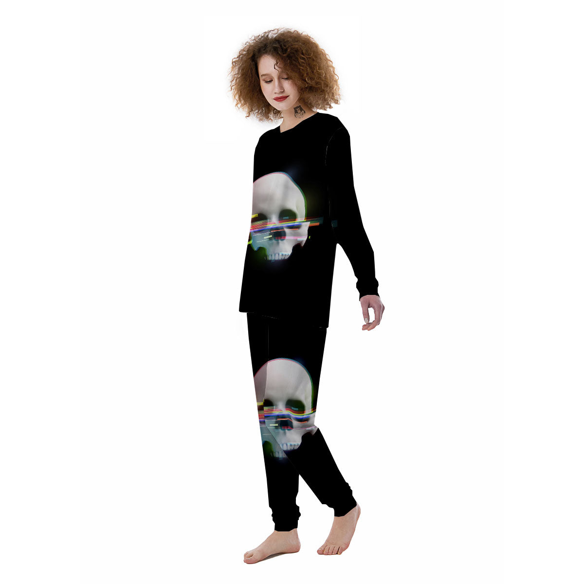 Astronaut Skull Digital Glitch Print Women's Pajamas-grizzshop