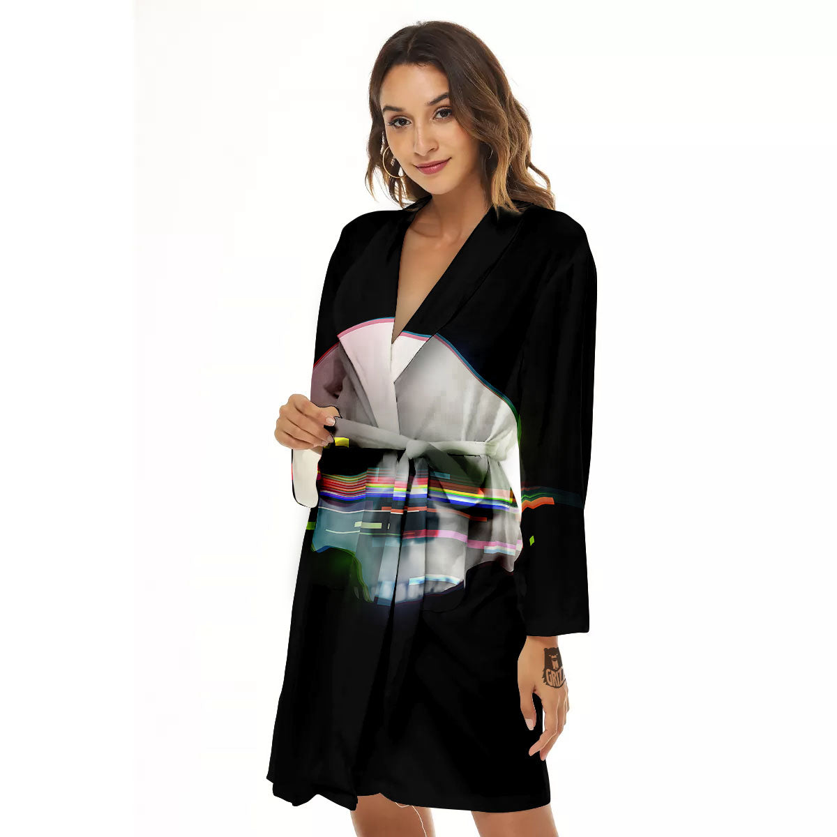 Astronaut Skull Digital Glitch Print Women's Robe-grizzshop
