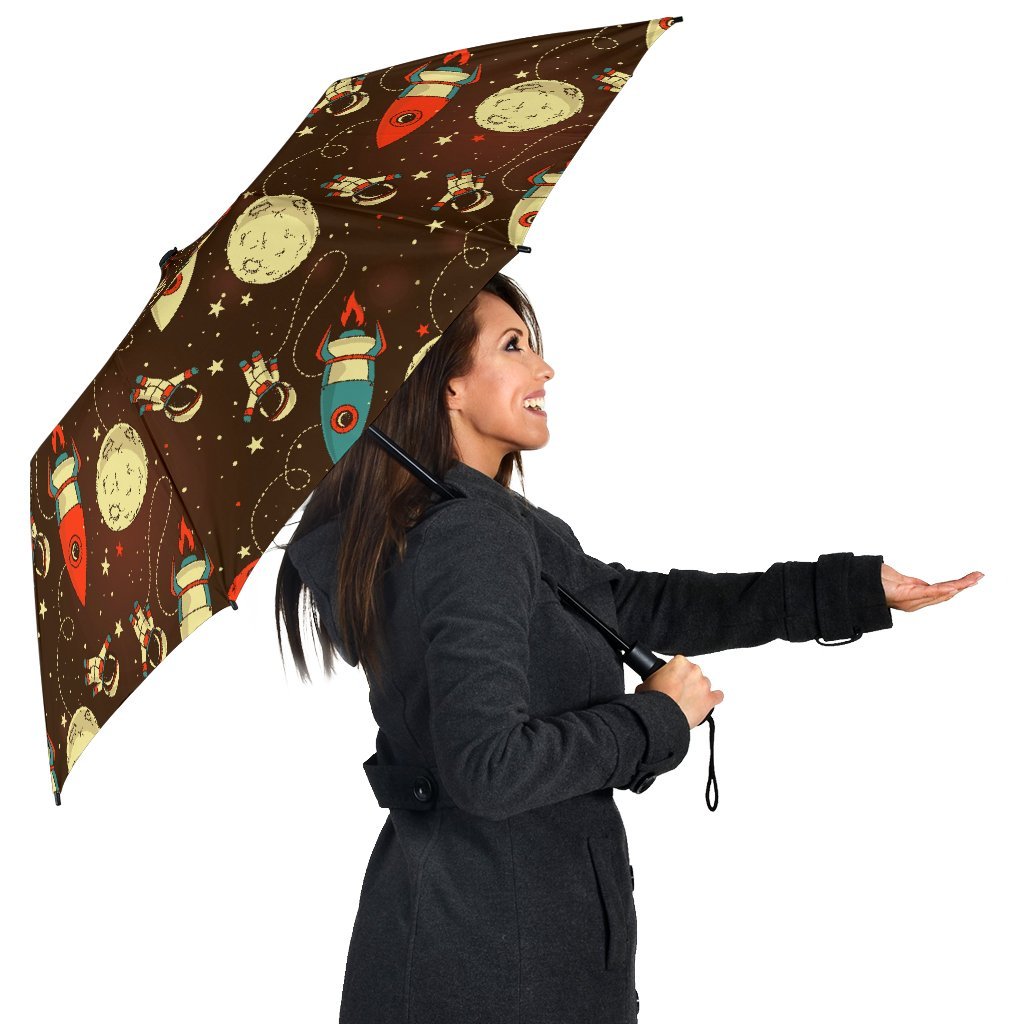 Astronaut Space Pattern Print Automatic Foldable Umbrella-grizzshop