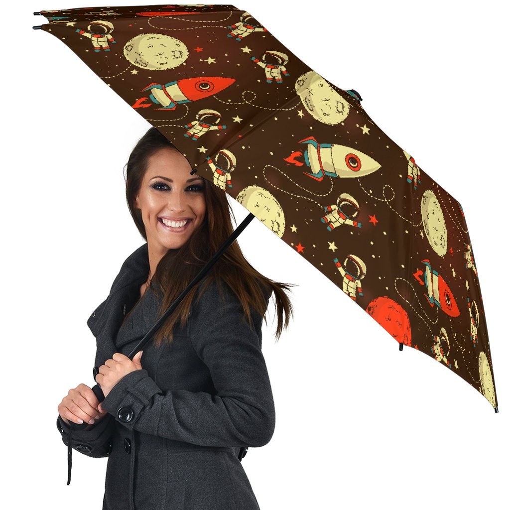 Astronaut Space Pattern Print Automatic Foldable Umbrella-grizzshop