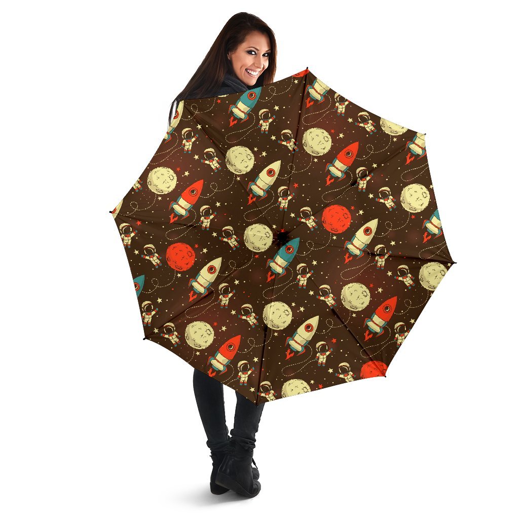 Astronaut Space Pattern Print Automatic Foldable Umbrella-grizzshop