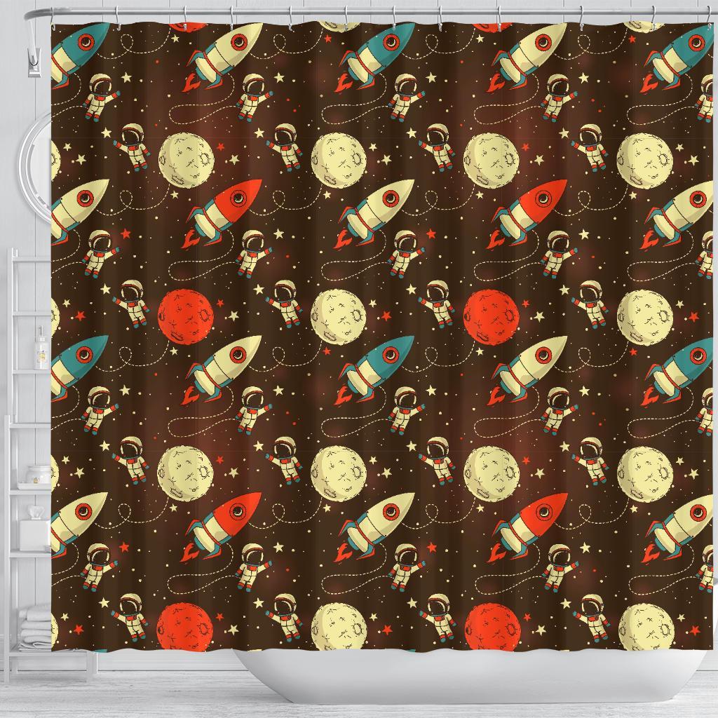 Astronaut Space Pattern Print Bathroom Shower Curtain-grizzshop