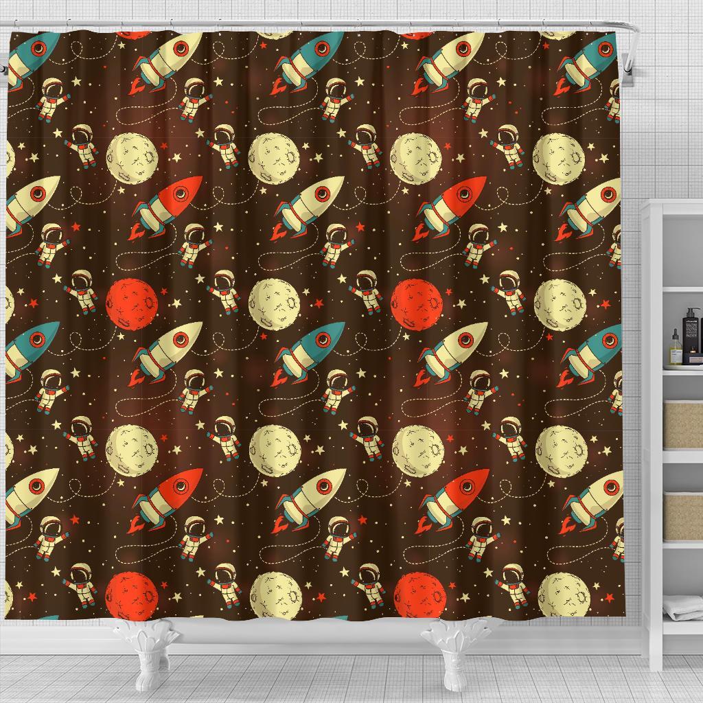 Astronaut Space Pattern Print Bathroom Shower Curtain-grizzshop