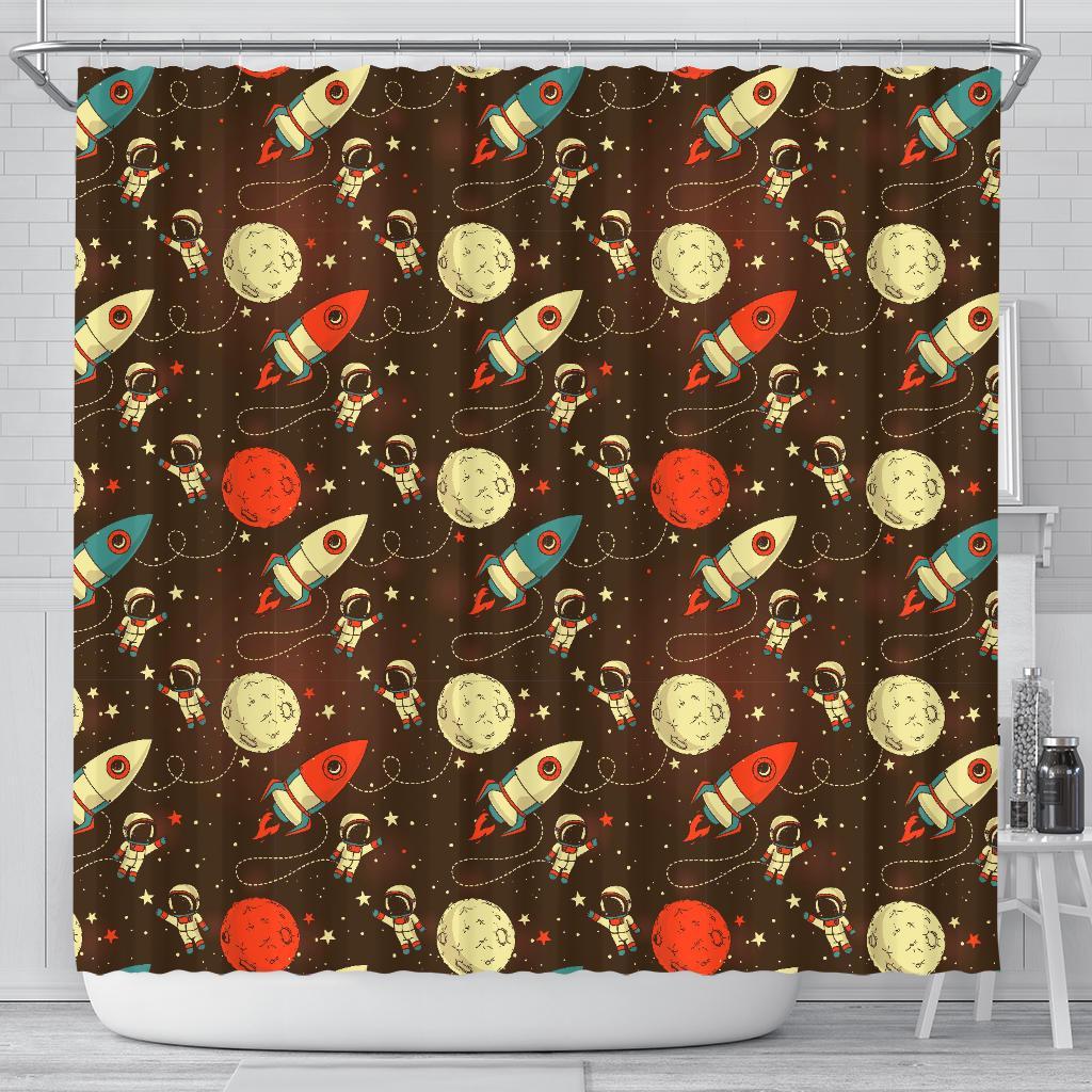 Astronaut Space Pattern Print Bathroom Shower Curtain-grizzshop