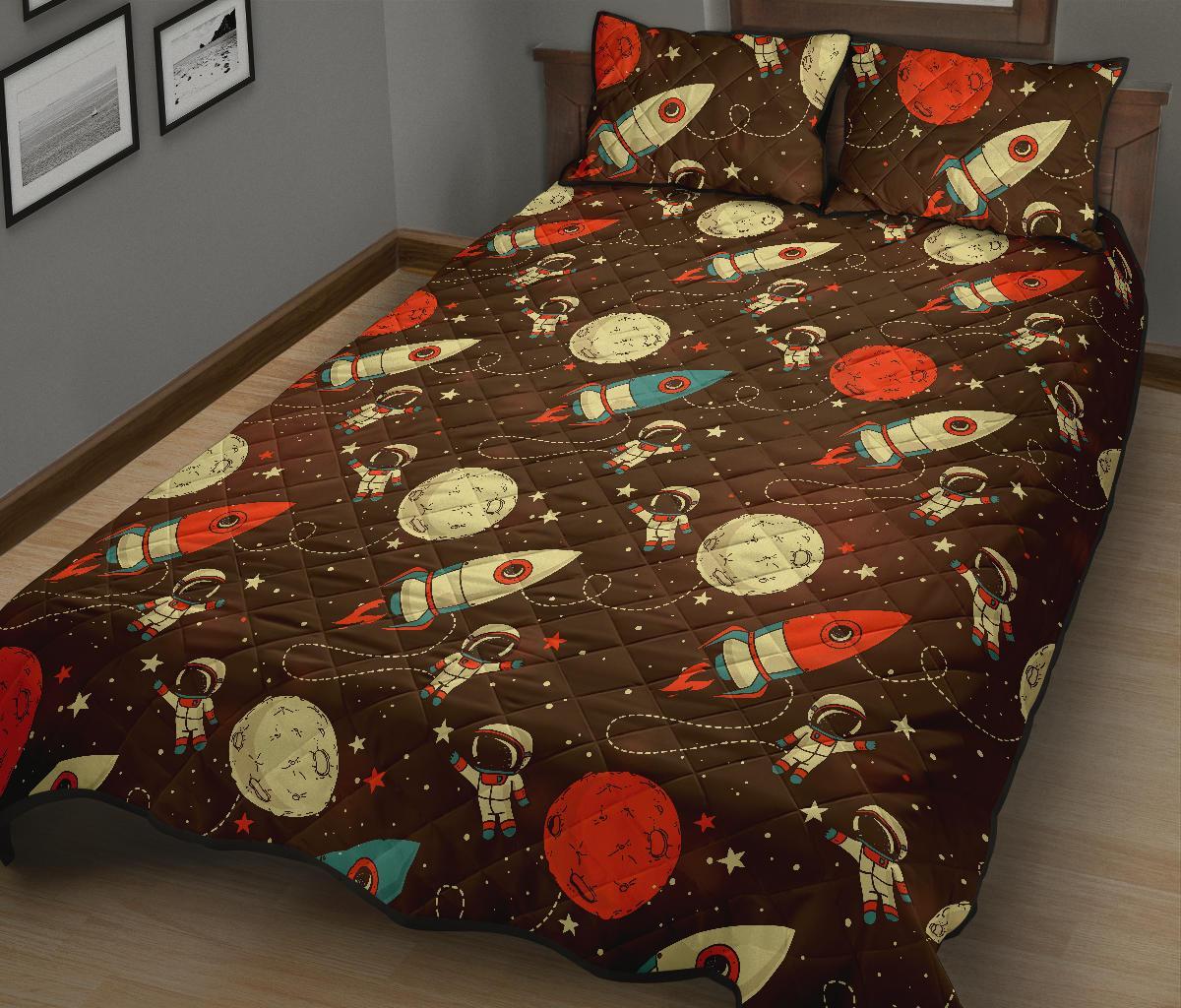 Astronaut Space Pattern Print Bed Set Quilt-grizzshop