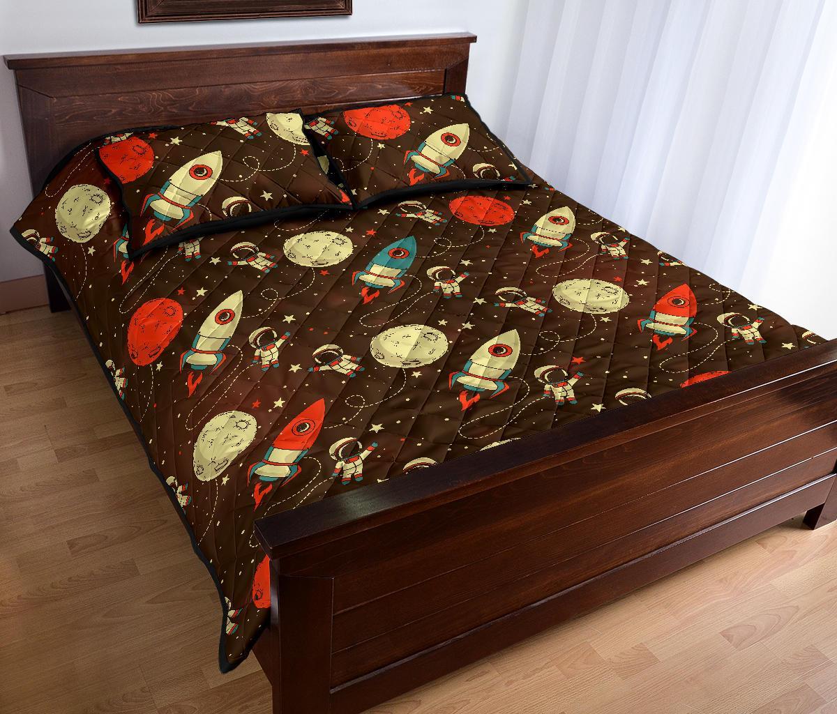 Astronaut Space Pattern Print Bed Set Quilt-grizzshop