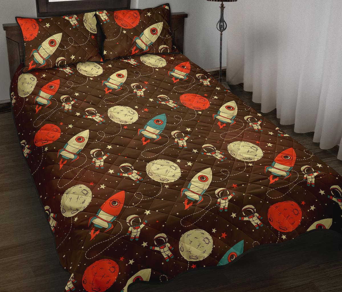 Astronaut Space Pattern Print Bed Set Quilt-grizzshop