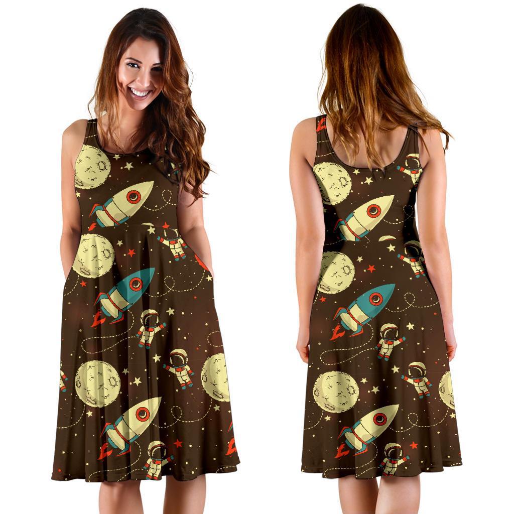 Astronaut Space Pattern Print Dress-grizzshop