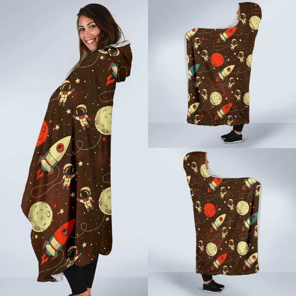 Astronaut Space Pattern Print Hooded Blanket-grizzshop