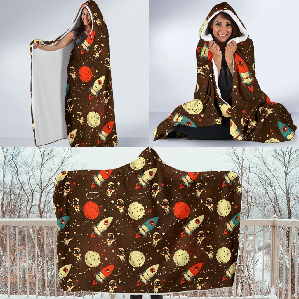 Astronaut Space Pattern Print Hooded Blanket-grizzshop