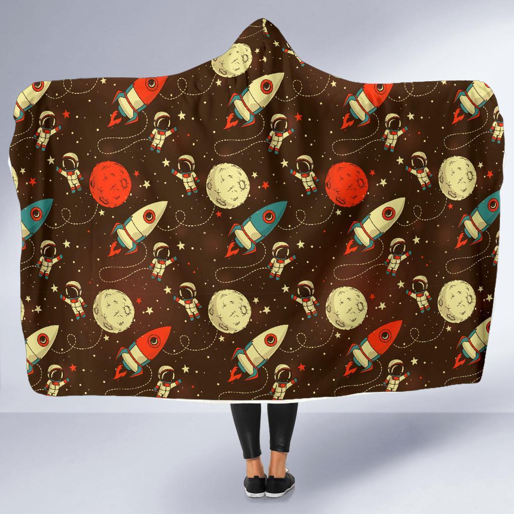 Astronaut Space Pattern Print Hooded Blanket-grizzshop