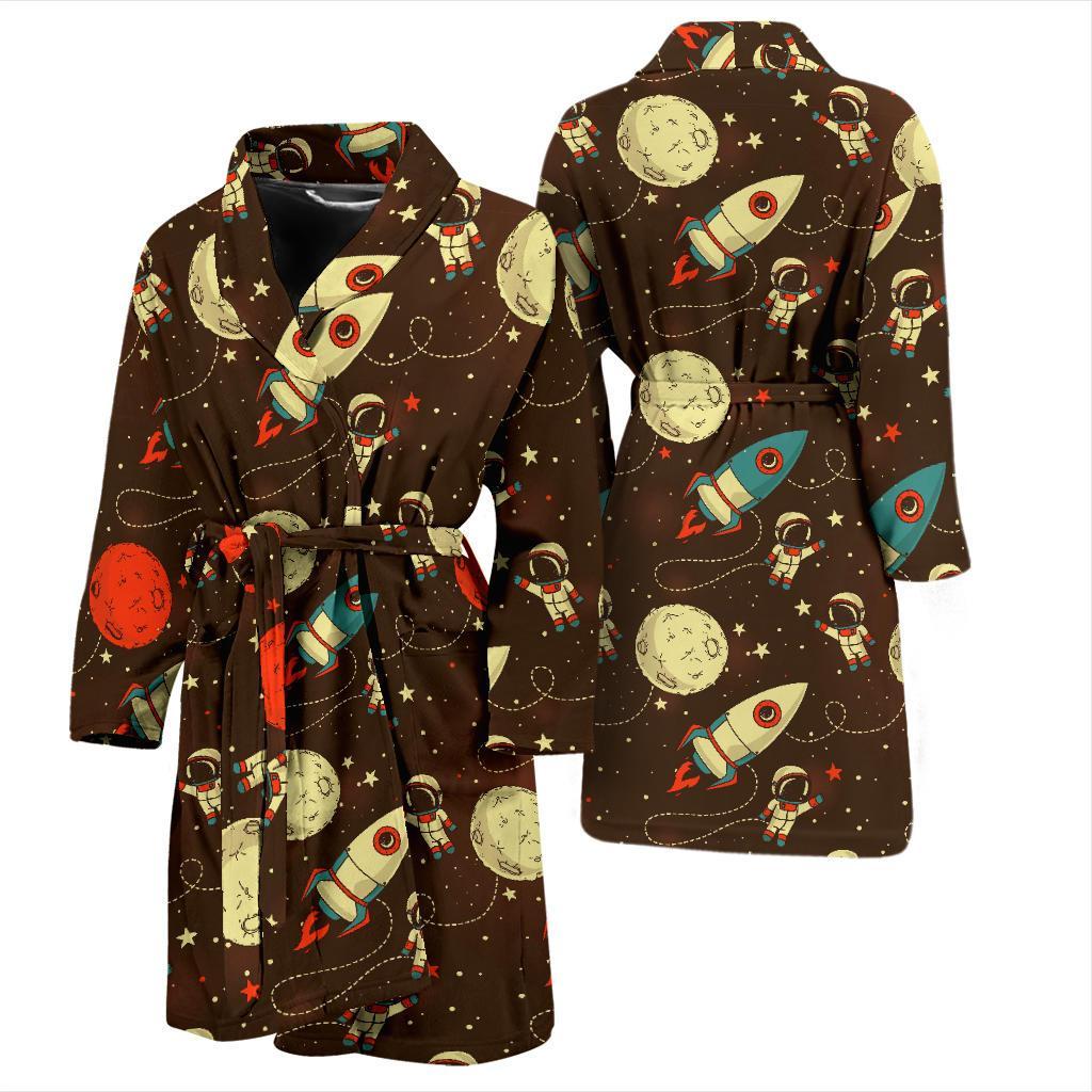 Astronaut Space Pattern Print Men Long Robe-grizzshop