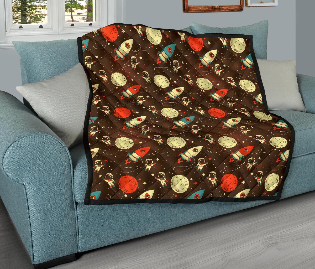 Astronaut Space Pattern Print Quilt-grizzshop