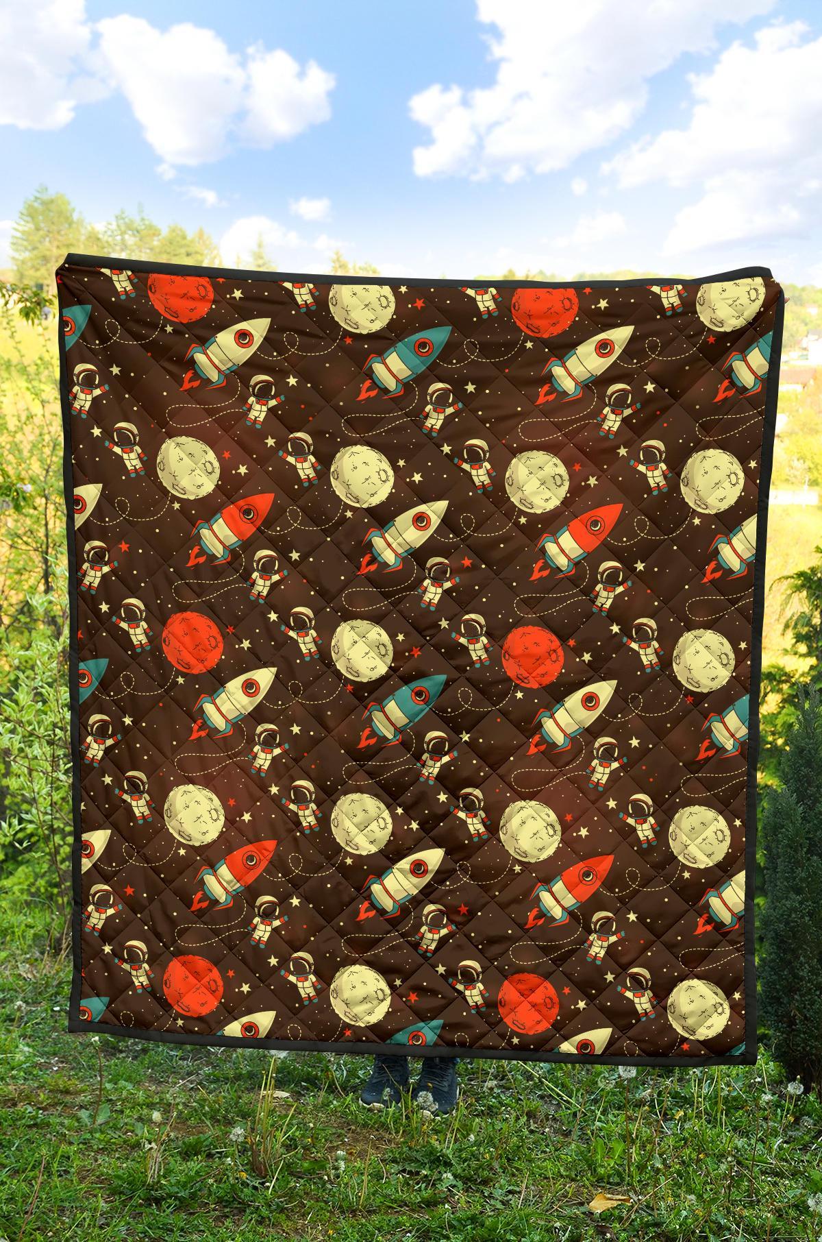 Astronaut Space Pattern Print Quilt-grizzshop