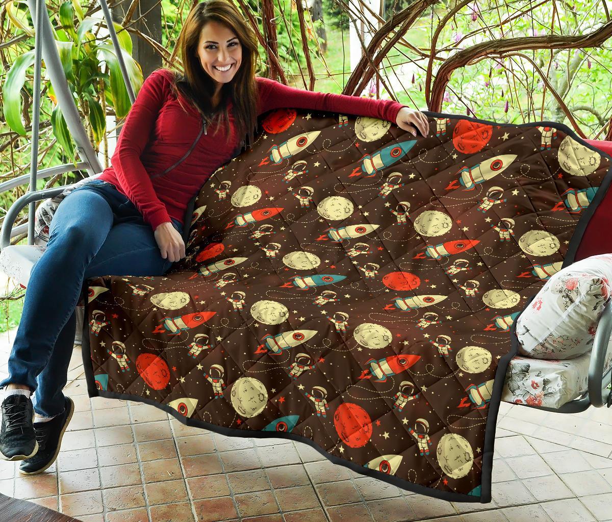 Astronaut Space Pattern Print Quilt-grizzshop