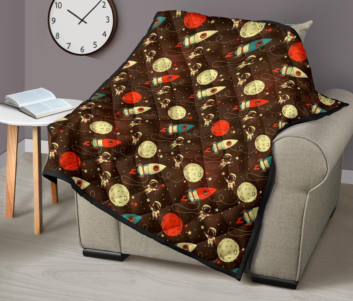 Astronaut Space Pattern Print Quilt-grizzshop