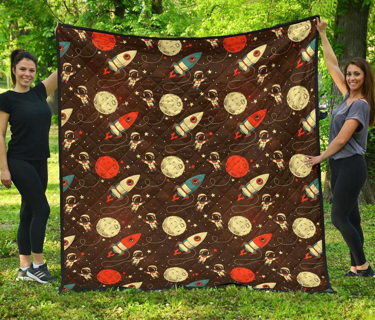 Astronaut Space Pattern Print Quilt-grizzshop