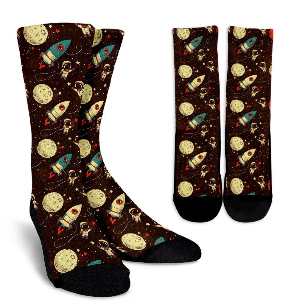 Astronaut Space Pattern Print Unisex Crew Socks-grizzshop