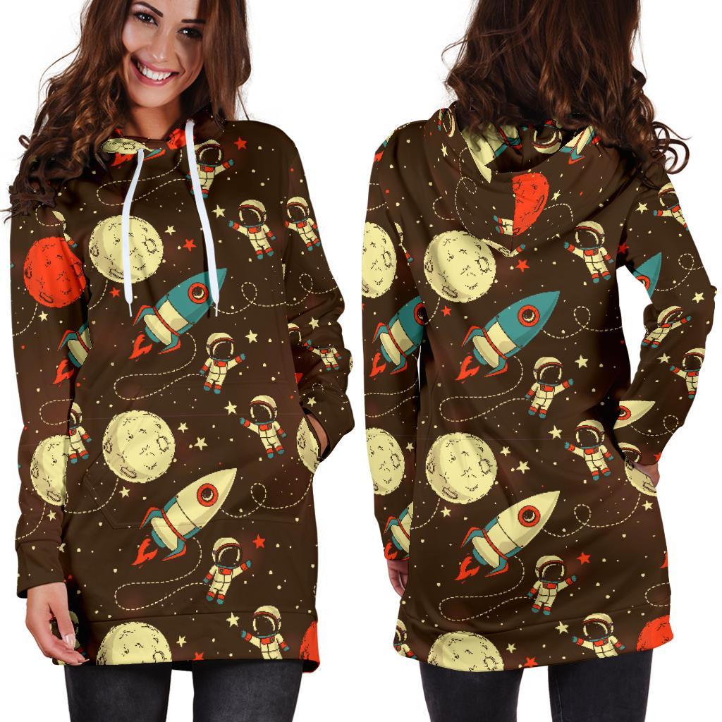 Astronaut Space Pattern Print Women Hoodie Dress-grizzshop