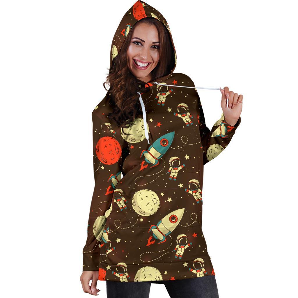 Astronaut Space Pattern Print Women Hoodie Dress-grizzshop