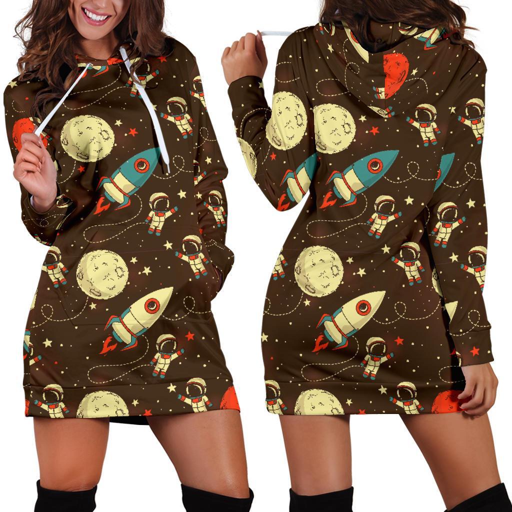 Astronaut Space Pattern Print Women Hoodie Dress-grizzshop